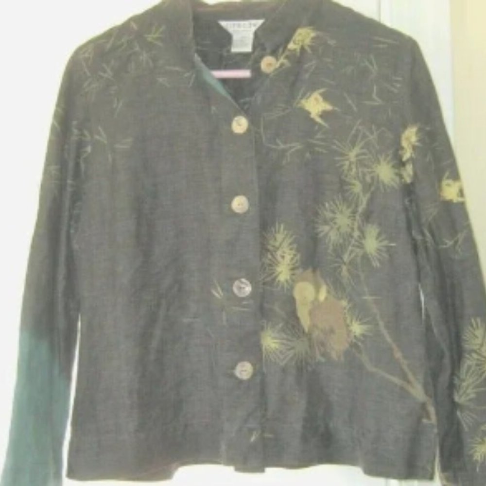 ❤️CITRON Santa Monica Silk Linen Kimono Sleeve Owl Swallows Top Size M